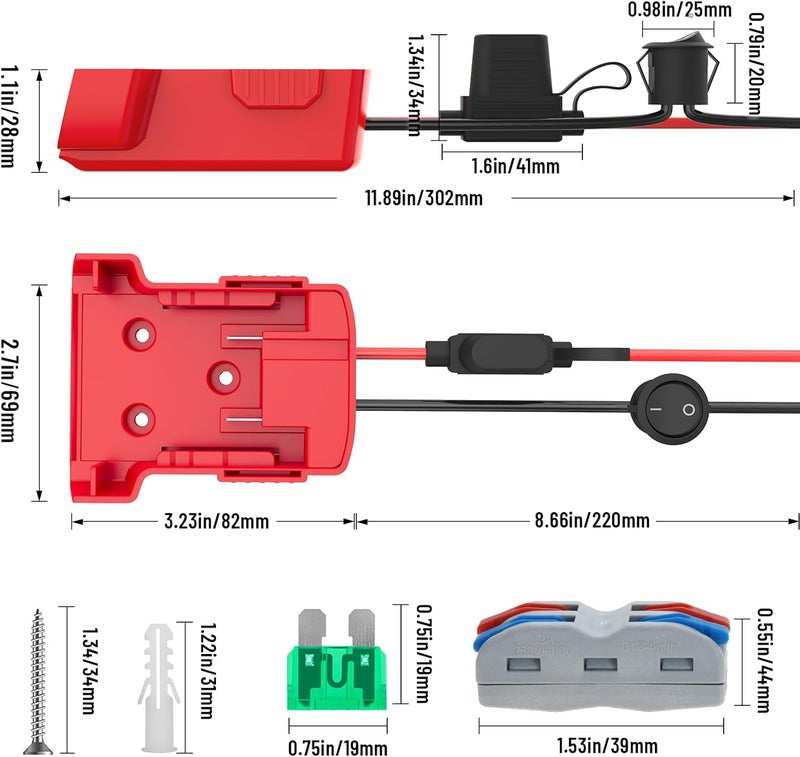 Azocek 3 Packs Power Wheel Adapter Compatible with Milwaukee 18V Battery Adapter Power Wheel Battery Converter Kit with Fuse & Switch & Wire Terminals & 12 AWG Wire for DIY RC Car Robotics - Image 4